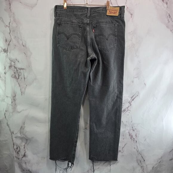 Levis Jeans Womens 31 Wedgie Straight Gray Black Denim Rigid Button Fly Frayed - Picture 1 of 13